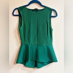 Zara Green Sleeveless Peplum Top With Mesh Sheer See Through Back Shirt Tank